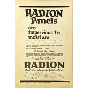 American Hard Rubber Co. "Radion Panels Impervious to Moisture"Vtg Print Ad 1923